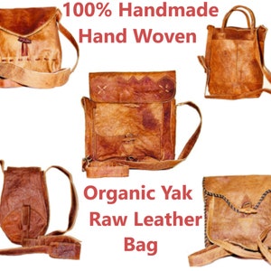 QT S Bag Himalayan Hand Woven Yak Raw Organic Leather Bag Multi Purpose Each Bag has Unique Design Crossbody Big-Small Bag Handmade in Nepal