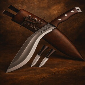 Gurkha Kukri Knife Full Tang Fixed Blade, Leather Sheath, 2 Small Knives - Hand-Hammered in Nepal image 5