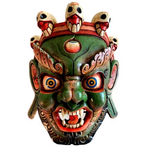 QT S Bhairab Wooden Antique Wall Hanging Mask Decorative Shiva Mahakala Buddhism Tibetan Wall Decor Sculpture Hand Crafted/Carved in Nepal