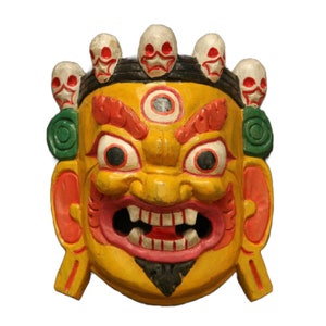 Handmade Single Wooden Bhairab Wall Sculpture Mask 7 To 16 IN Decoration Shiva Mahakala Tibetan Wall Hanging Home Décor Handcrafted In Nepal