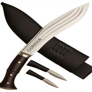 Gurkha Kukri Knife Full Tang Fixed Blade, Leather Sheath, 2 Small Knives - Hand-Hammered in Nepal 3 Fuller