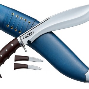 Gurkha Kukri Knife Full Tang Fixed Blade, Leather Sheath, 2 Small Knives - Hand-Hammered in Nepal Iraqi War