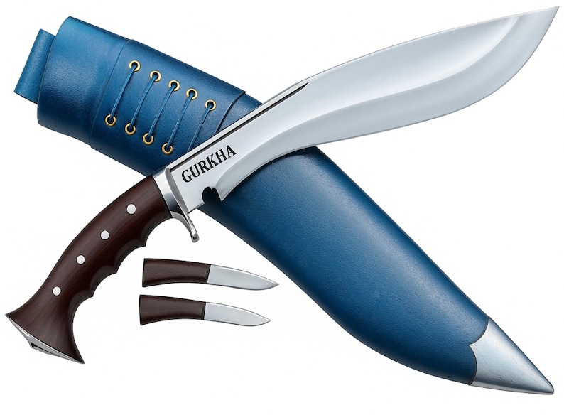Gurkha Kukri Knife Full Tang Fixed Blade, Leather Sheath, 2 Small Knives - Hand-Hammered in Nepal Iraqi War