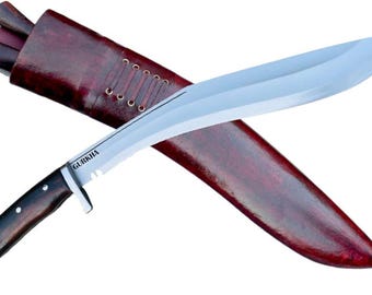 Handmade Gurkha Kukri Knife, American Eagle Carbon Steel Blade, Rosewood Handle, Leather Sheath