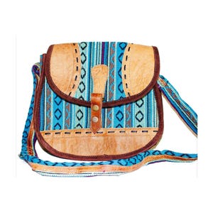 QT S Bag Himalayan Yak Raw Leather & Gheri Cotton Mix Multi Purpose Each Round Bag has Unique color Crossbody Large Bags Handmade in Nepal