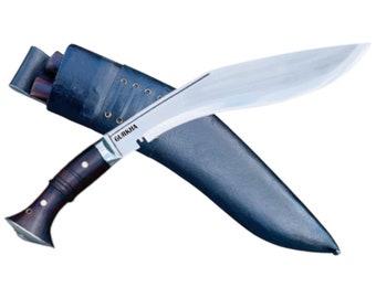 Handmade Gurkha Kukri Knife Authentic World War I & II Full Tang 11 inch Fixed Balde Khukuri with Leather Sheath, 2 Small Utility Knife