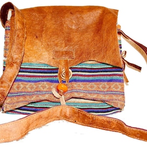 QT S Bag Himalayan Yak Raw Leather, Gheri Cotton Mix Multi Purpose Each Bonnel Bag has Unique color Crossbody Large Bags Hand Woven in Nepal