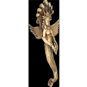Door Solid Brass Handles Pooler Vintage Mermaid 14 X 7 Inch Snake Heavy Main Door Handle, Brass Antique Handmade Door Handle Puller Knocker