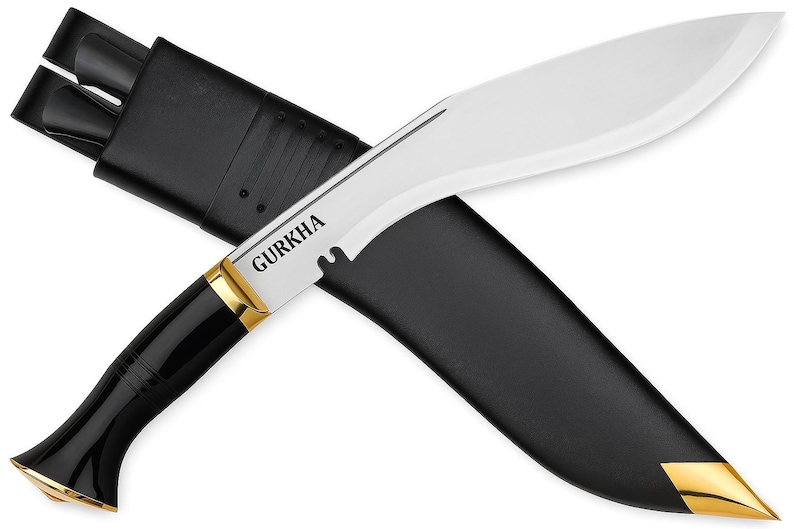Gurkha Kukri Knife Full Tang Fixed Blade, Leather Sheath, 2 Small Knives - Hand-Hammered in Nepal image 10