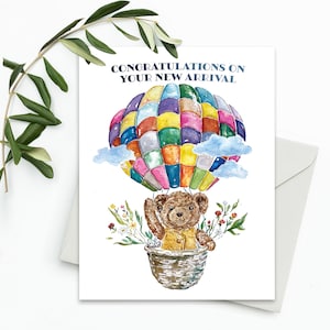 Congratulations On Your New Arrival, Hot Air Balloon Card, Unisex, Baby Greeting Card