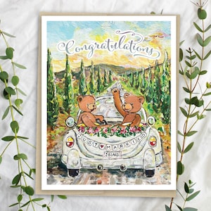 Congratulations - Just Married Bears Card - Wedding Greeting Card