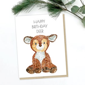 Happy Birthday Deer - Biglietto di auguri di compleanno con simpatica renna divertente, biglietto per bambini, disegnato a mano
