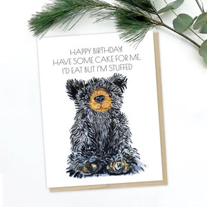 Gefüllte Teddybär-Geburtstagskarte, Kuchen, Grußkarte, von Hand gezeichnet, innen leer, 4,25 "x 5,5"
