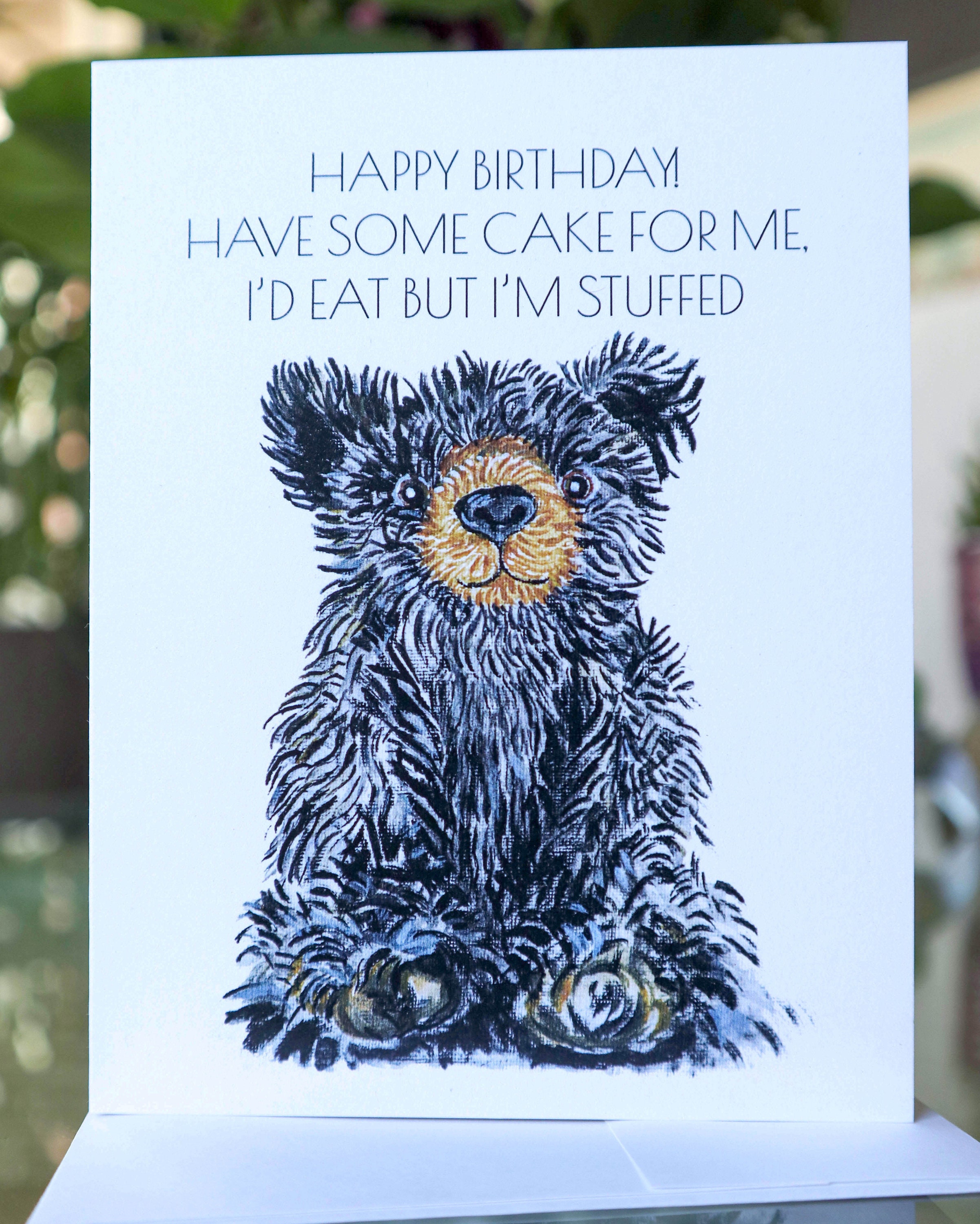Stuffed Teddy Bear Birthday Card, Cake, Greeting Card, Hand-drawn