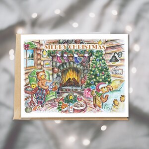Carte Cozy Cabin Bears - Carte de voeux joyeux Noël - 4,25 x 5,5 po.