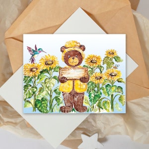 Deseos de girasol - Tarjeta de felicitación personalizada con oso para todas las ocasiones -4,25" x 5,5"