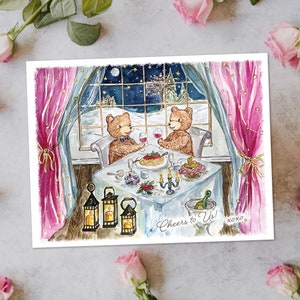 Candlelight Dinner Bears - Anniversary, Valentine's Day Greeting Card - A2 4.25" x 5.5"