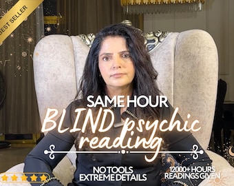 May include: A woman is seated in an ornate chair, with text overlayed that reads "SAME HOUR BLIND psychic reading." Additional text includes "NO TOOLS EXTREME DETAILS" and "12000+ HOURS READINGS GIVEN." A gold banner reads "BEST SELLER."