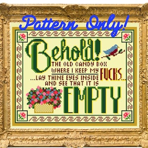 Modern Cross Stitch Pattern, Funny Cross Stitch, Subversive Cross Stitch, Behold! Candy Box of F*cks Medieval Subversive Cross Stitch