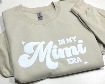 Personalized In My Mimi Era Sweatshirt, Grandma Gift, Puff Letter Sweatshirt, Name on Sleeve