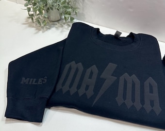 Personalized Retro Mama Lightning Bolt Sweatshirt with Kids Name on Sleeve- Gift for Mom