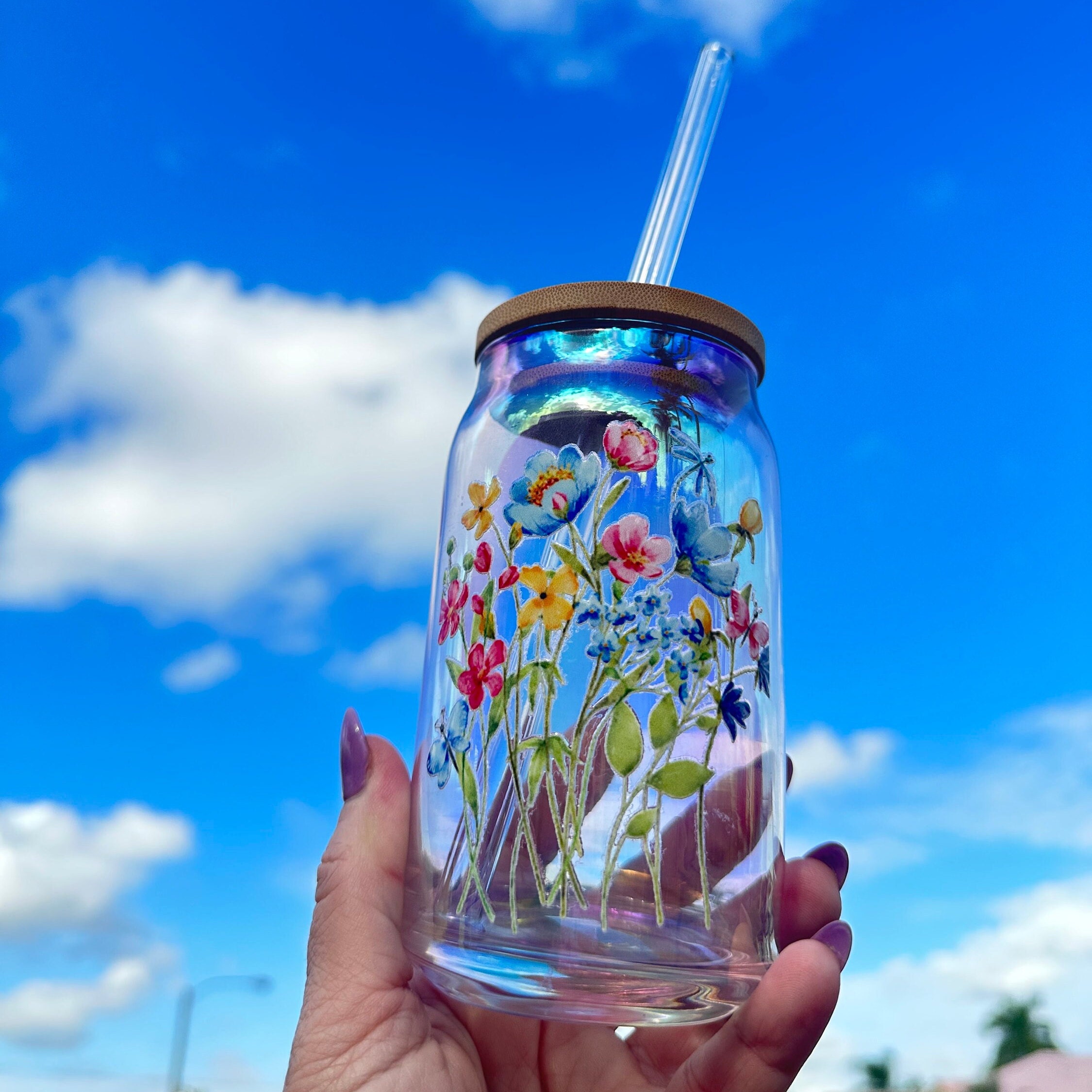 Holographic Glass Water Cup Set of Two