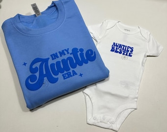 Auntie’s Bestie Baby Onesie with puff design-Aunt Gift- Personalized Pregnancy Announcement Baby Onesies