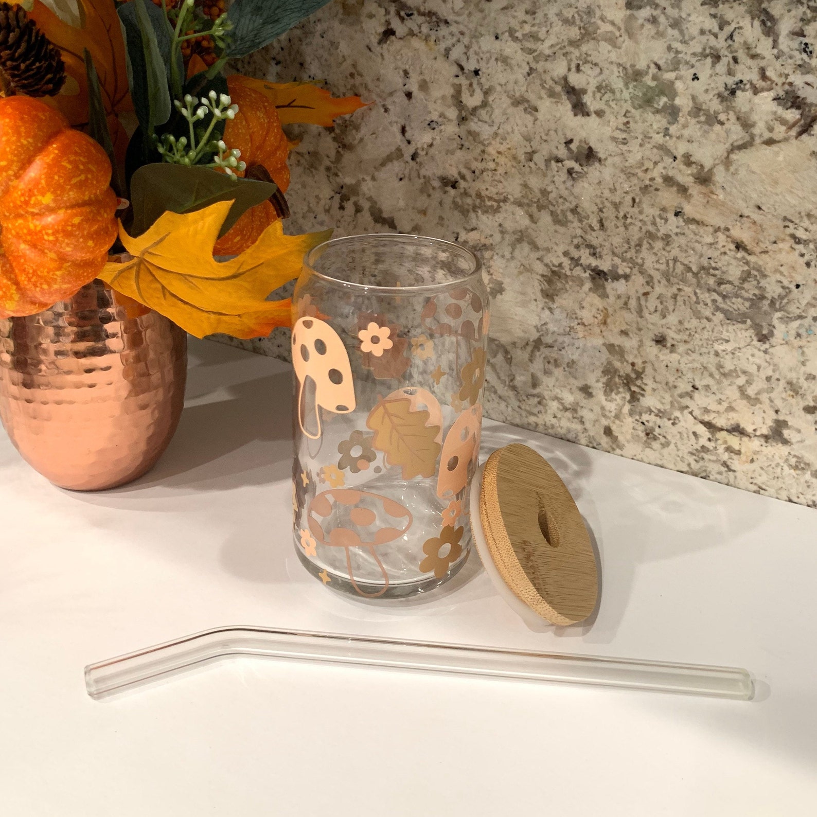 Mushroom Glass Can, Iced Coffee Cup, Personalized Gifts, Fall Mushrooms Tumbler,mushroom Retro