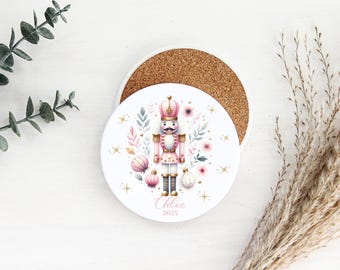 Personalized Nutcracker Christmas Coaster Set – Custom Family Name Holiday Drinkware 2025, Festive Table Decor