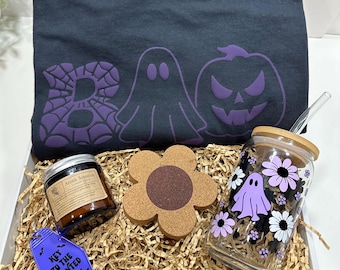 Personalized Halloween Gift Box with a Boo Tee, Ghost Raffle Basket, Spooky Season Shirt