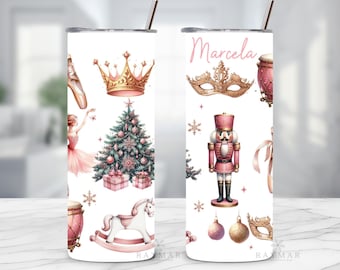 Personalized Nutcracker Skinny Tumbler–Custom 20oz Christmas Cup-Holiday Ballerina Gift
