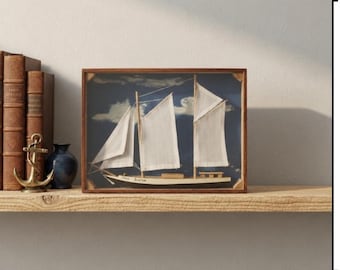 Nova Scotia Schooner Ship Diorama Folk Art Maritime Shadow Box Display