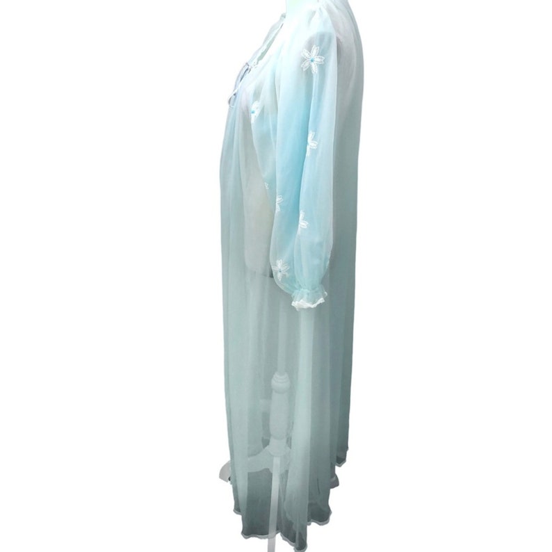60s Miss Elaine light blue sheer robe with puff sleeves