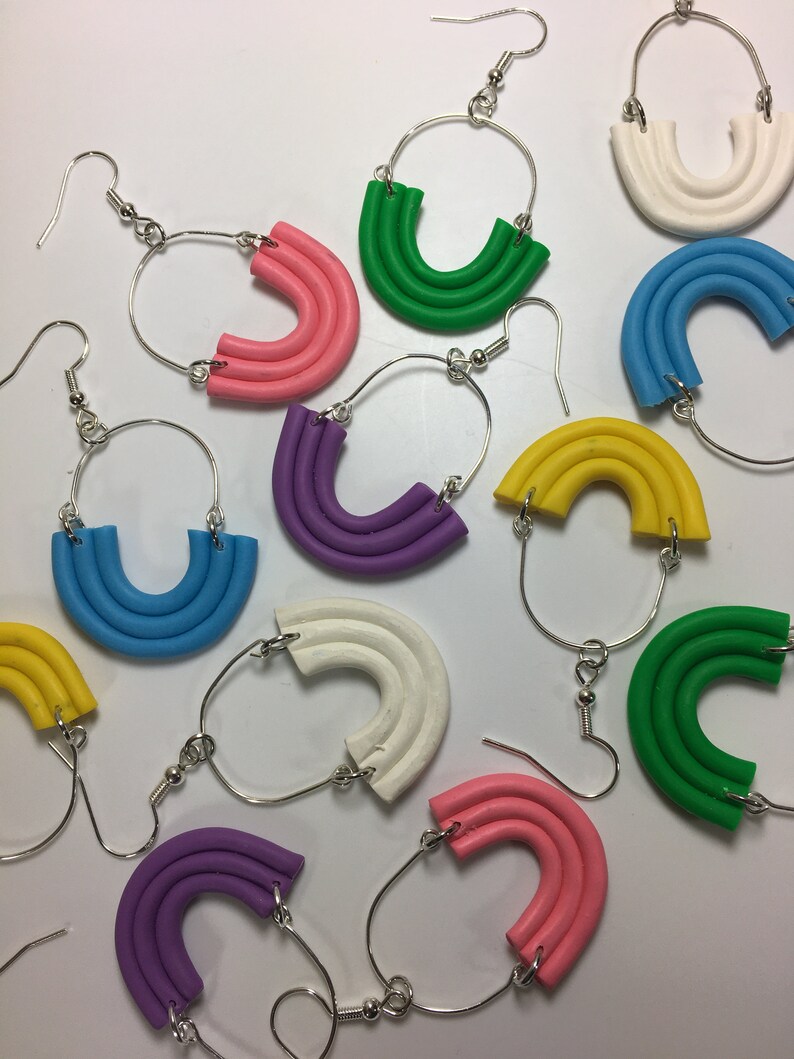 Upside Down Rainbow Polymer Clay Dangle Earrings Posey Dangles
