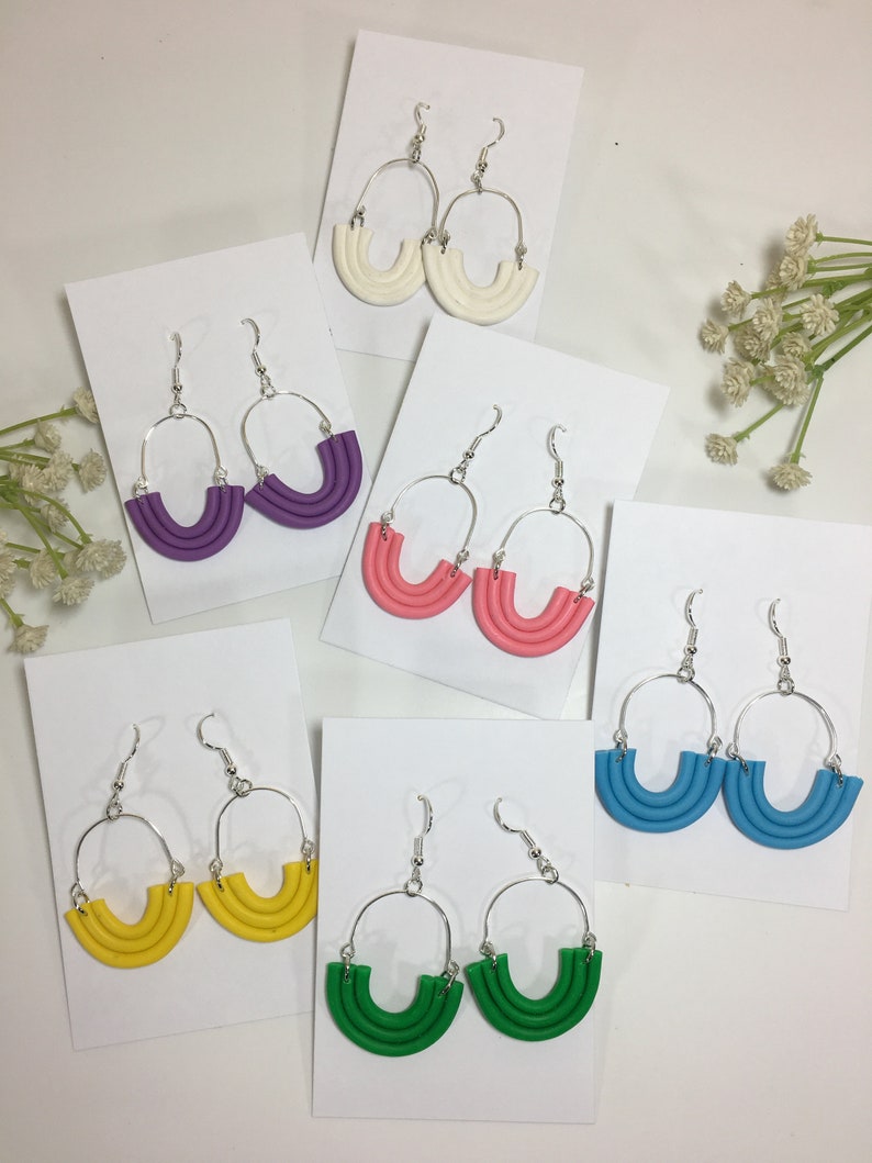 Upside Down Rainbow Polymer Clay Dangle Earrings Posey Dangles