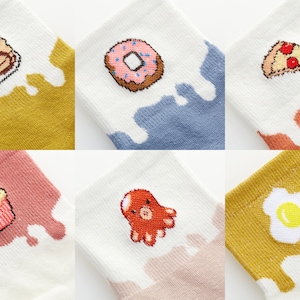 Food Kawaii Mini Crew Socks | Gift For Her | Womens Socks | Cute Pixel Socks | Kawaii Socks | Girls Socks | Valentine's day Gift