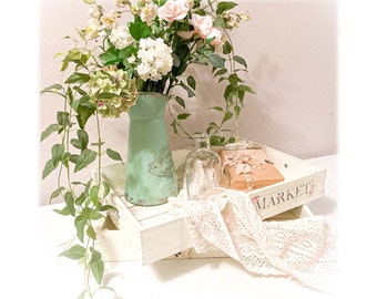 19" Slatted Wood Crate, 2 7/8" High, Market Box, Shabby Vintage Inspired, Hand Made, Rustic, Farmhouse Chic, She Shed Decor