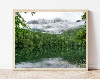 Moody Forest Photo-Foggy Forest-Forest Photo-Misty Forest-Forest Print-Woodsy Décor-Forest Décor-Tree Reflection Photo-Mountain Lake Photo