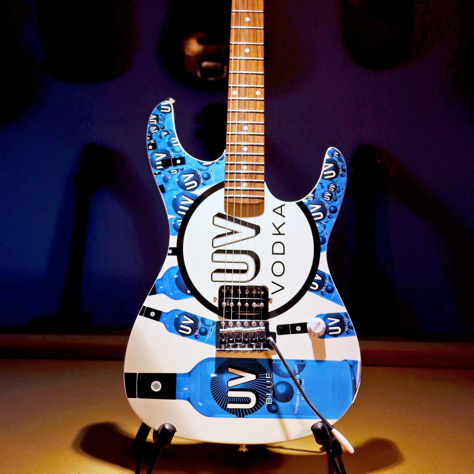 Edge Marketing UV Vodka Blue Bottles Logo Electric Guitar Etsy Israel