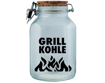 Spardose Geld Geschenk Ideen Grill Kohle Design1 Transparent Größe XXL 3 Liter