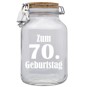 Spardose Geld Geschenk Ideen 70. Geburtstag TransparentGröße XXL 3 Liter