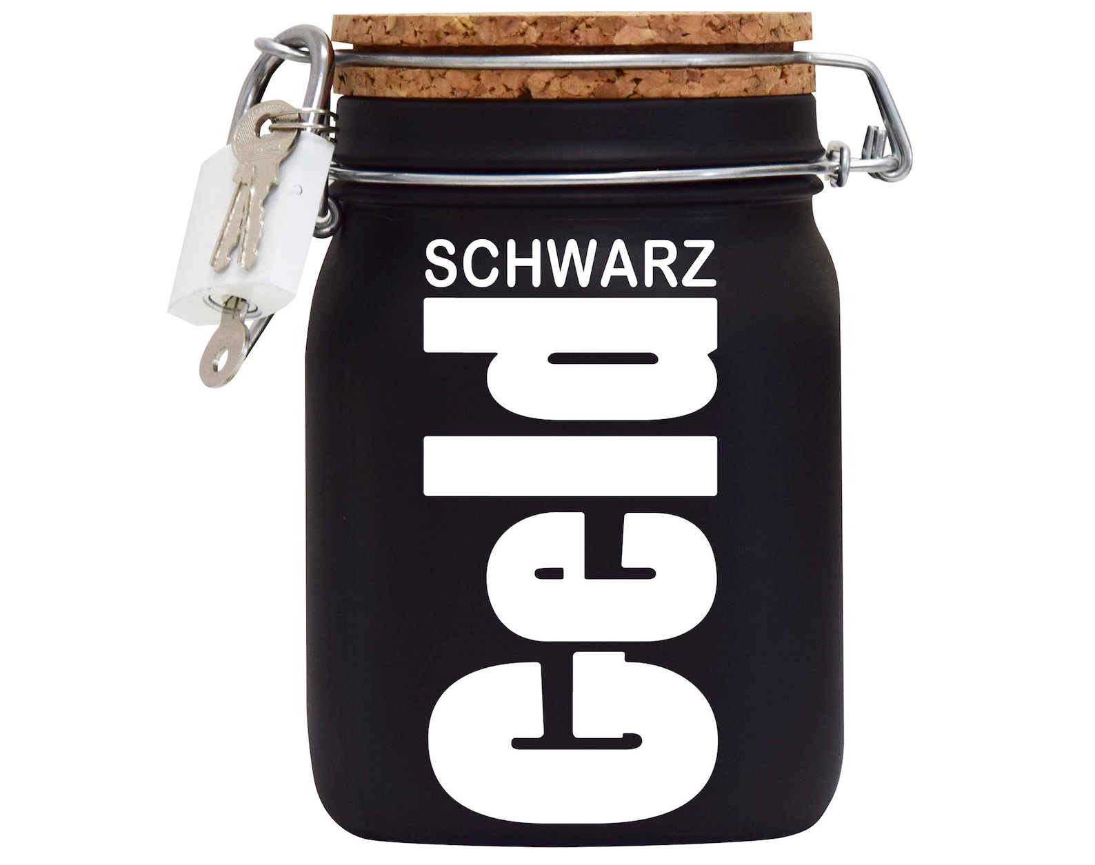Spardose Zum Selber Beschriften XXL Schwarz | Mit Schloss, Korkdeckel & Neon-Kreide