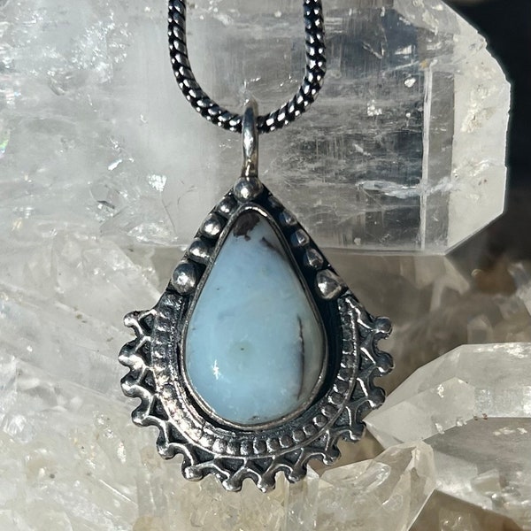 Mount Shasta “Magical Lace” Sacred Siskiyou Blue Opal Sterling Silver 925 Pendant