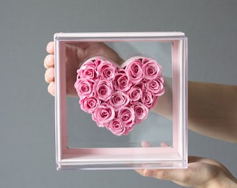 Preserved PINK Rose Heart  | Eternal pink roses |  | Gift for her | Heart gift box | Flower box