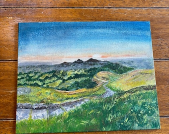 マルバーン・ヒルズの絵画、キャンバスボードにアクリル絵具で描かれたオリジナル作品