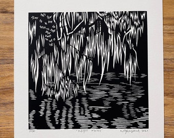 Night Moves Swamp Linocut Print