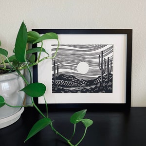 Saguaro Sun Linocut Print
