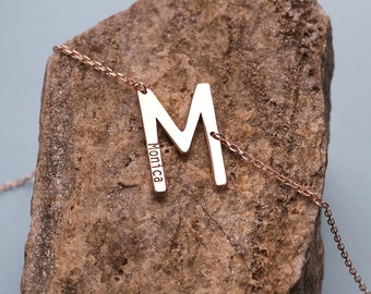 Big Letter Necklace , Sideways Initial Necklace , Monogram Necklace , Bridesmaid Gifts