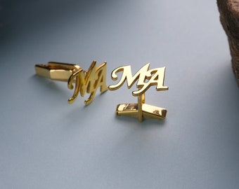 Groomsmen gift - Initials Cufflinks -Personalised Name Cufflinks - Customised Cufflinks - Groom Wedding Cufflinks - Sterling Tie-Pin