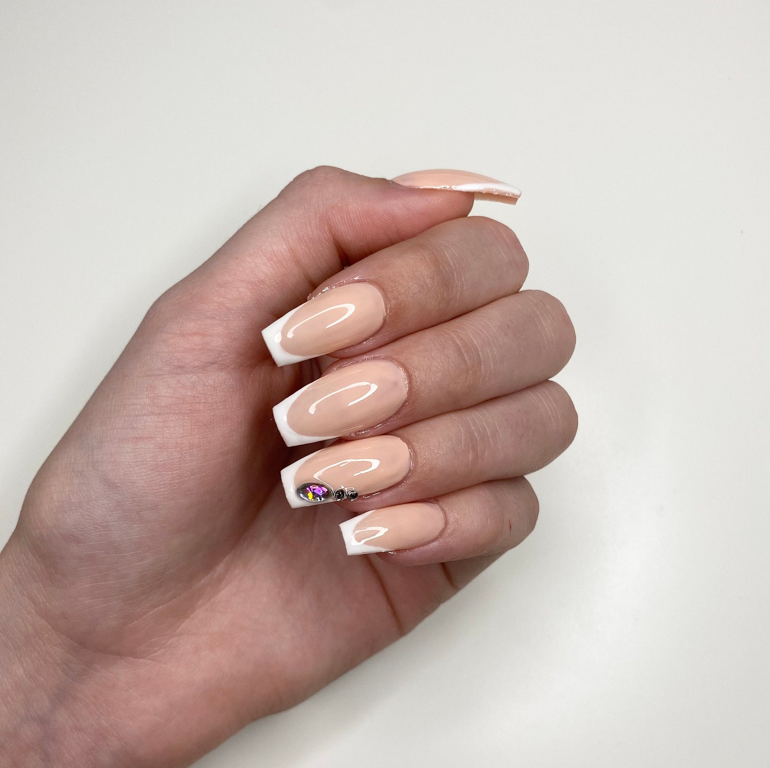 Glam french tip press on nails Etsy